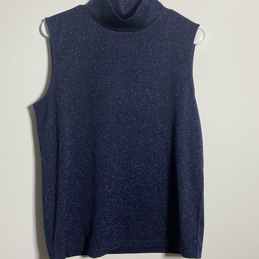 Network Sleeveless Navy Blue Blouse